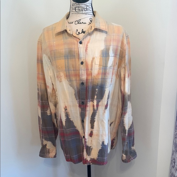 Franklin Flannels Tops - Franklin Flannels Vintage Bleach Splattered Button Down (Blue,Yellow,Red &Green)
